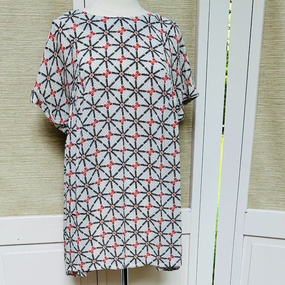 Free People Trapeze Mini Dress XS Geometric Boho Babydoll Tunic Ivory Print